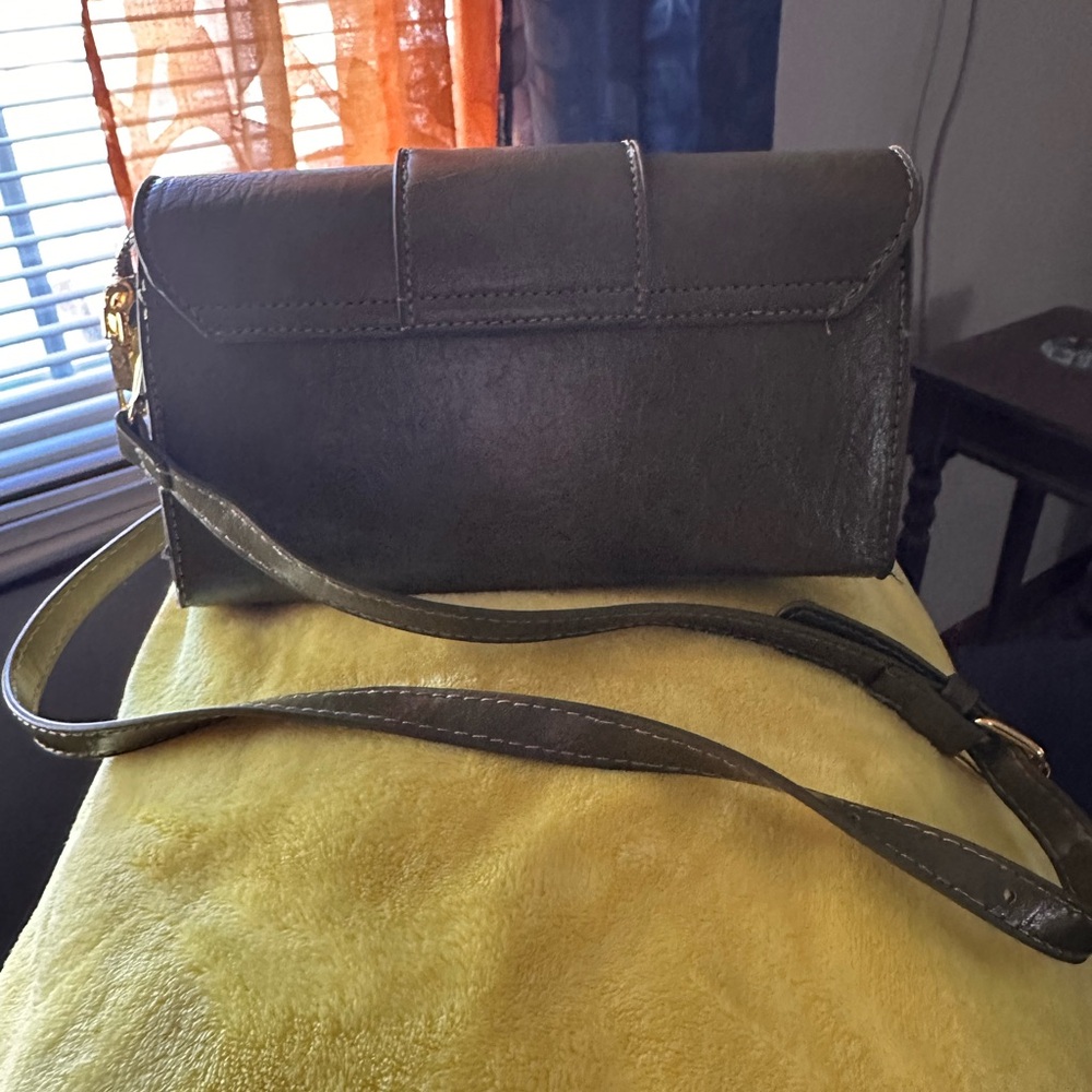 Elegant Army Green Vegan Leather Crossbody - Picture 7 of 16